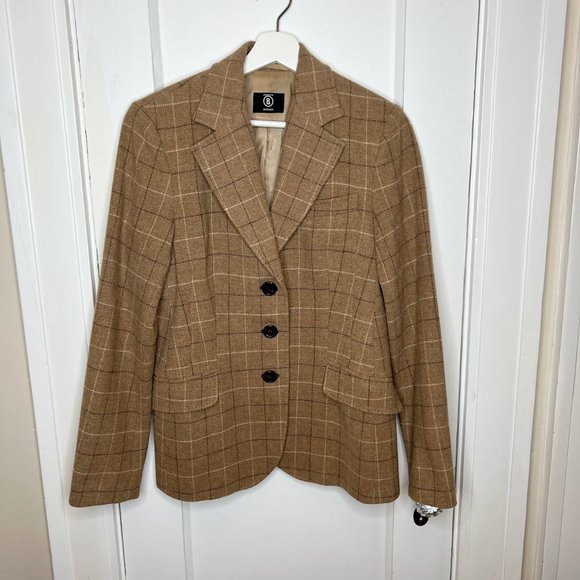 Bogner Plaid Wool Blazer w/ Leather Elbow Patches - 38/8 - 3 button, notch lapel - Picture 14 of 15